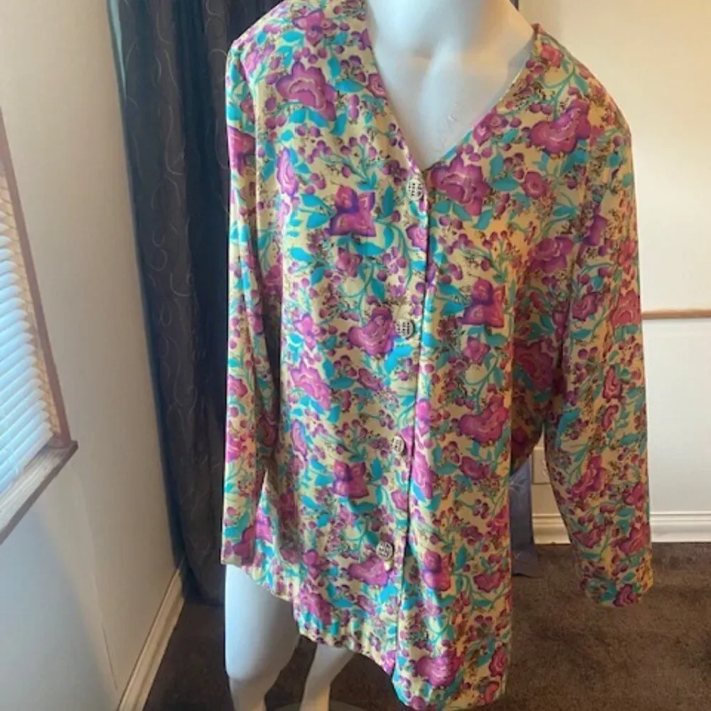 S. G. Sport Collections Vintage Floral print V-neck jacket, size 14/16